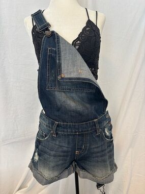 Distressed Denim Short Overalls Romper Blue Jean Bib Shorts Festival Y2K Grunge